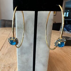 Chic Gold and Blue Crystal Hoop Earrings
